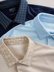 Neutral/Navy/Blue Geo Collar Plain Motionflex Short Sleeve Jersey Polo Shirts 3 Pack - Image 8 of 10