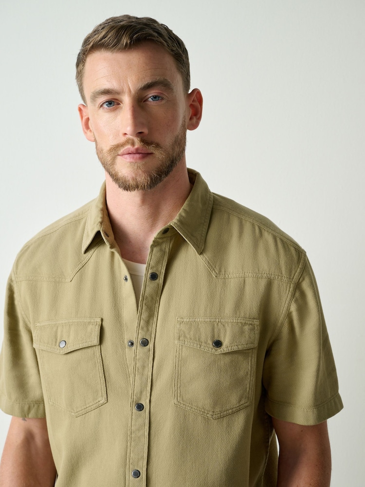 Stone Western Styling Textured Twin Pocket Short Sleeve Shirt - Image 1 of 5 Stone Western Styling Textured Twin Pocket Short Sleeve Shirt - Image 1 of 5