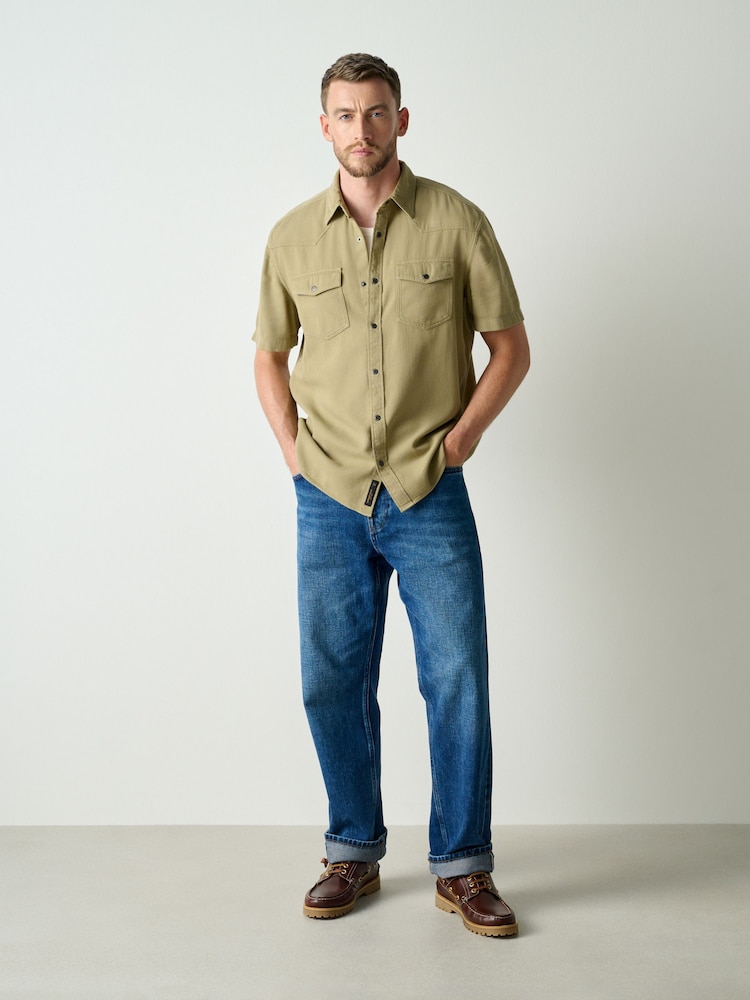 Stone Western Styling Textured Twin Pocket Short Sleeve Shirt - Image 2 of 5 Stone Western Styling Textured Twin Pocket Short Sleeve Shirt - Image 2 of 5