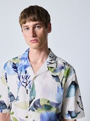 Blue Watercolour Floral Print Short Sleeve Shirt - Image 1 of 9
