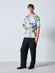 Blue Watercolour Floral Print Short Sleeve Shirt - Image 3 of 9