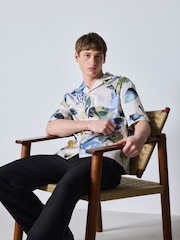 Blue Watercolour Floral Print Short Sleeve Shirt - Image 4 of 9