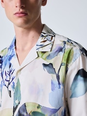 Blue Watercolour Floral Print Short Sleeve Shirt - Image 6 of 9