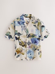 Blue Watercolour Floral Print Short Sleeve Shirt - Image 7 of 9