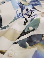 Blue Watercolour Floral Print Short Sleeve Shirt - Image 9 of 9