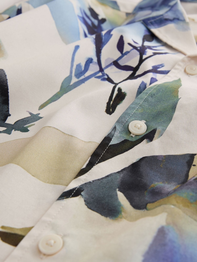 Blue Watercolour Floral Print Short Sleeve Shirt - Image 9 of 9