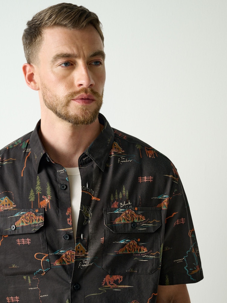 Black Print Short Sleeve Shirt - Image 1 of 5