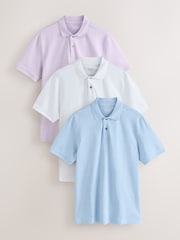 Lilac/Blue/White Short Sleeve Pique Polo Shirts 3 Pack - Image 1 of 9