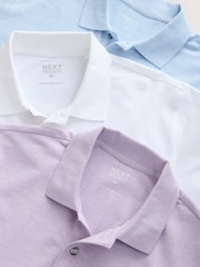 Lilac/Blue/White Short Sleeve Pique Polo Shirts 3 Pack - Image 5 of 9