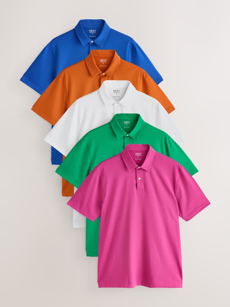 Blue/Orange/White/Green/Pink Regular Fit Regular Fit Short Sleeve Pique Polo Shirt - Image 1 of 13