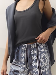 Charcoal Grey Scarf Print Rib Scoop Racer Vest and Pyjama Short Set - Image 5 of 7