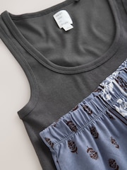 Charcoal Grey Scarf Print Rib Scoop Racer Vest and Pyjama Short Set - Image 6 of 7