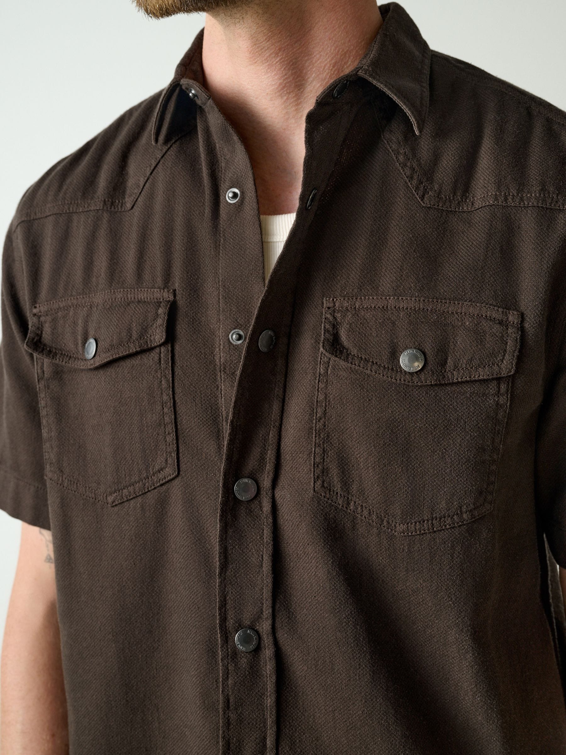 Buy Brown Western Styling Textured Twin Pocket Short Sleeve Shirt