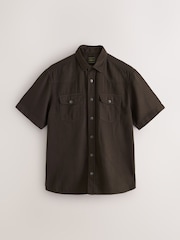 Brown Western Styling Textured Twin Pocket Short Sleeve Shirt - Image 7 of 10