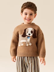 Marron chocolat motif chien - Character Pull Col rond en maille (3mois-7ans) - Image 1 de 4