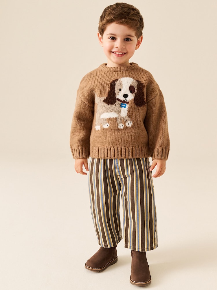 Marron chocolat motif chien - Character Pull Col rond en maille (3mois-7ans) - Image 2 de 4 Marron chocolat motif chien - Character Pull Col rond en maille (3mois-7ans) - Image 2 de 4