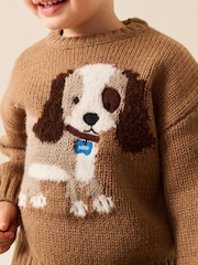 Marron chocolat motif chien - Character Pull Col rond en maille (3mois-7ans) - Image 4 de 4