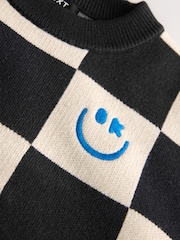 Monochrome Checkerboard Knitted Crew Neck Jumper (3mths-7yrs) - Image 3 of 4