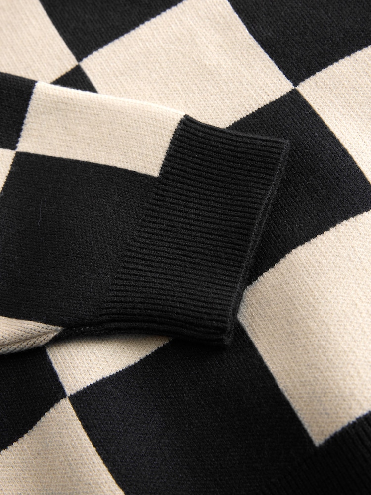 Monochrome Checkerboard Knitted Crew Neck Jumper (3mths-7yrs) - Image 4 of 4 Monochrome Checkerboard Knitted Crew Neck Jumper (3mths-7yrs) - Image 4 of 4