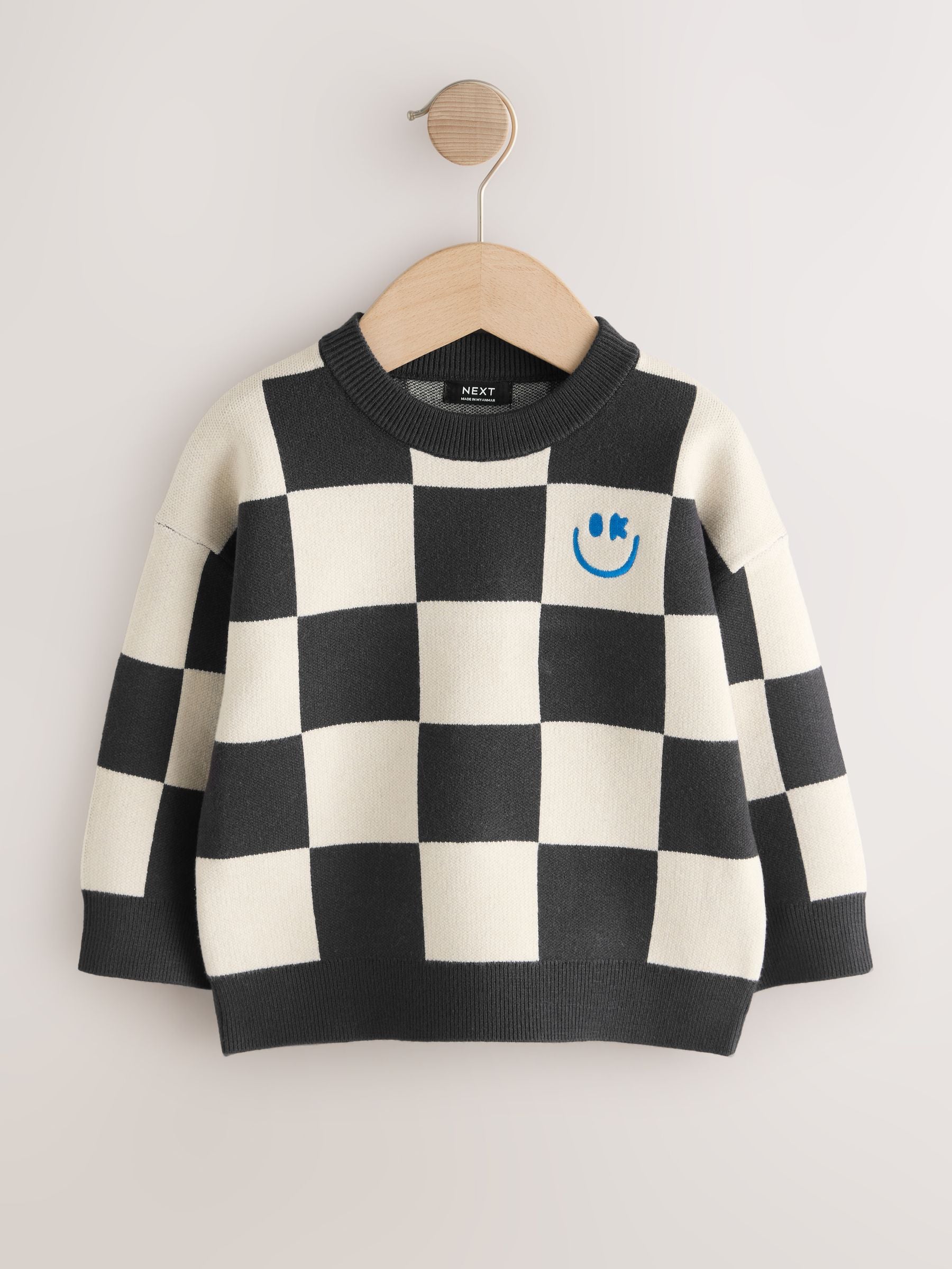 Buy Monochrome Checkerboard - Knitted Crew Neck Jumper (3mths-7yrs