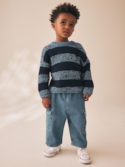 Blue/Navy Stripe Knitted Crew Neck Jumper (3mths-7yrs) - Image 2 of 8
