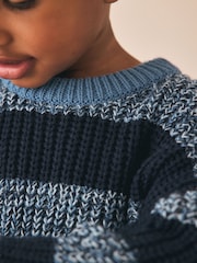 Blue/Navy Stripe Knitted Crew Neck Jumper (3mths-7yrs) - Image 4 of 8