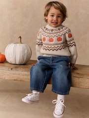 Neutral Pumpkin Fairisle Halloween Knitted Crew Neck Jumper (3mths-7yrs) - Image 2 of 8
