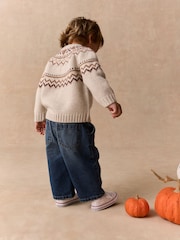 Neutral Pumpkin Fairisle Halloween Knitted Crew Neck Jumper (3mths-7yrs) - Image 3 of 8