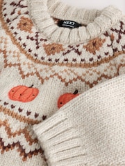 Neutral Pumpkin Fairisle Halloween Knitted Crew Neck Jumper (3mths-7yrs) - Image 7 of 8