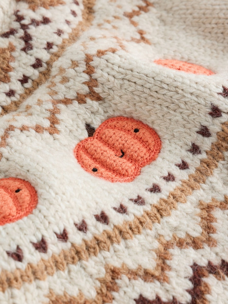 Neutral Pumpkin Fairisle Halloween Knitted Crew Neck Jumper (3mths-7yrs) - Image 8 of 8