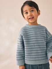 Blue Chenille Stripe Knitted Crew Neck Jumper (3mths-7yrs) - Image 1 of 9