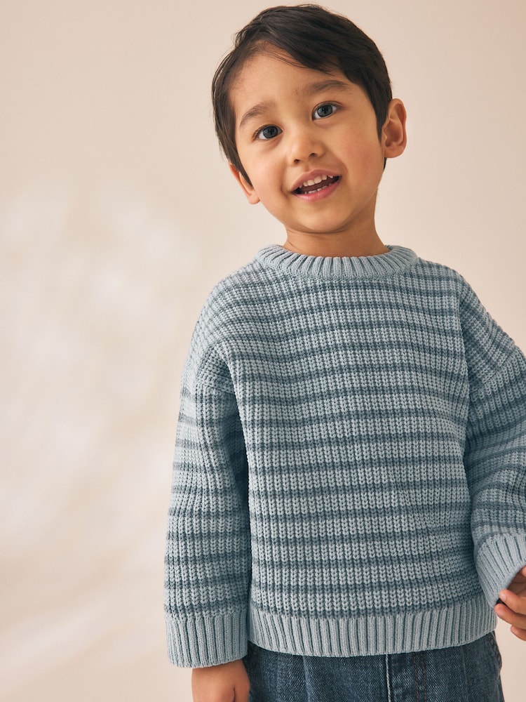 Blue Chenille Stripe Knitted Crew Neck Jumper (3mths-7yrs) - Image 1 of 9