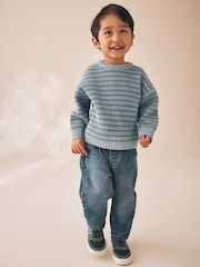 Blue Chenille Stripe Knitted Crew Neck Jumper (3mths-7yrs) - Image 2 of 9