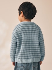 Blue Chenille Stripe Knitted Crew Neck Jumper (3mths-7yrs) - Image 3 of 9