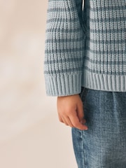 Blue Chenille Stripe Knitted Crew Neck Jumper (3mths-7yrs) - Image 5 of 9