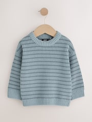 Blue Chenille Stripe Knitted Crew Neck Jumper (3mths-7yrs) - Image 6 of 9