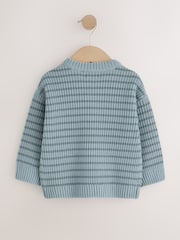 Blue Chenille Stripe Knitted Crew Neck Jumper (3mths-7yrs) - Image 7 of 9