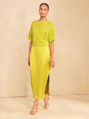 Love & Roses Chartreuse Green Knitted Crochet 2 in 1 Midi Dress With Nautical Charm Details - Image 1 of 4