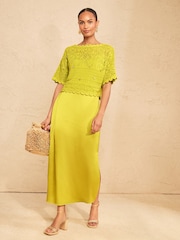 Love & Roses Chartreuse Green Knitted Crochet 2 in 1 Midi Dress With Nautical Charm Details - Image 3 of 4