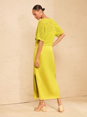 Love & Roses Chartreuse Green Knitted Crochet 2 in 1 Midi Dress With Nautical Charm Details - Image 4 of 4
