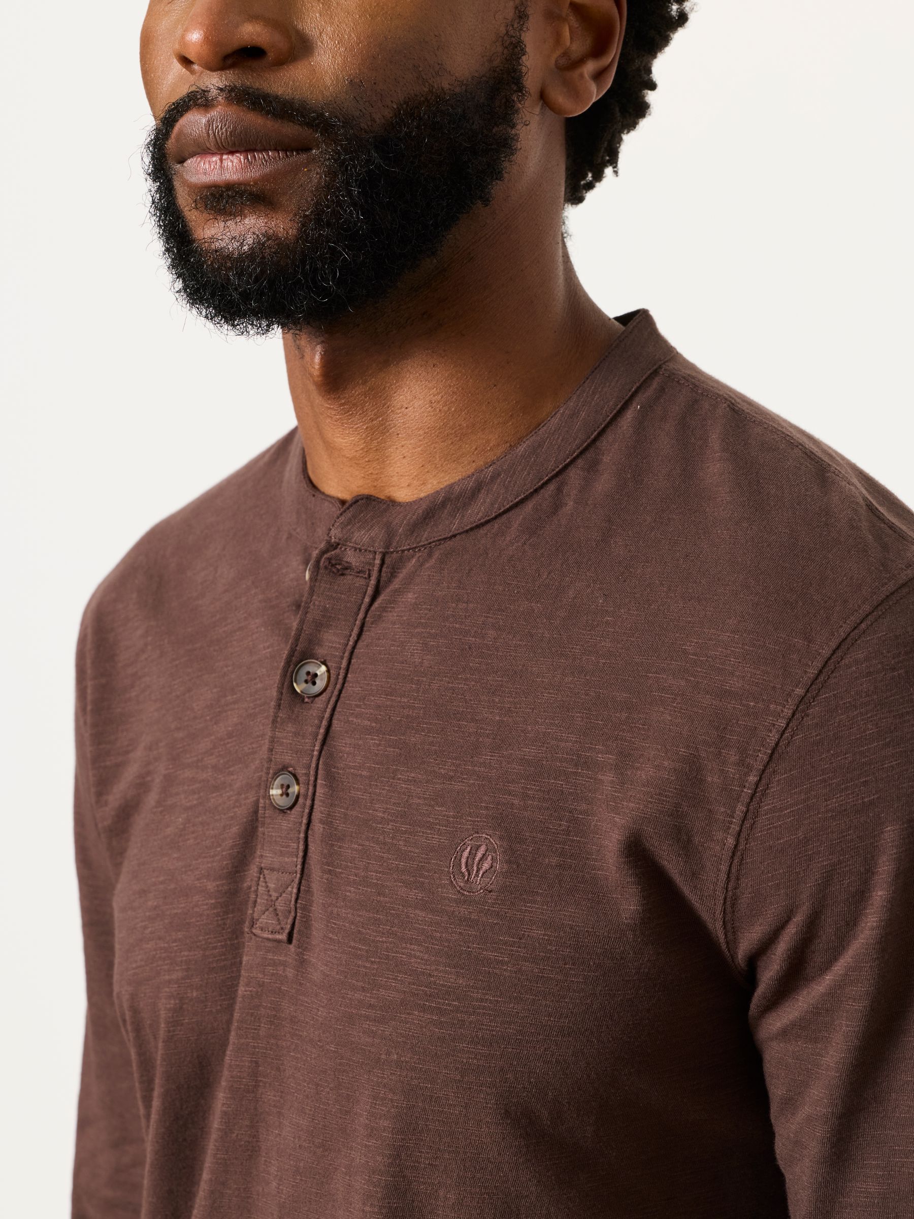 Buy FatFace Woodside Chocolate Brown Long Sleeve Henley Top from