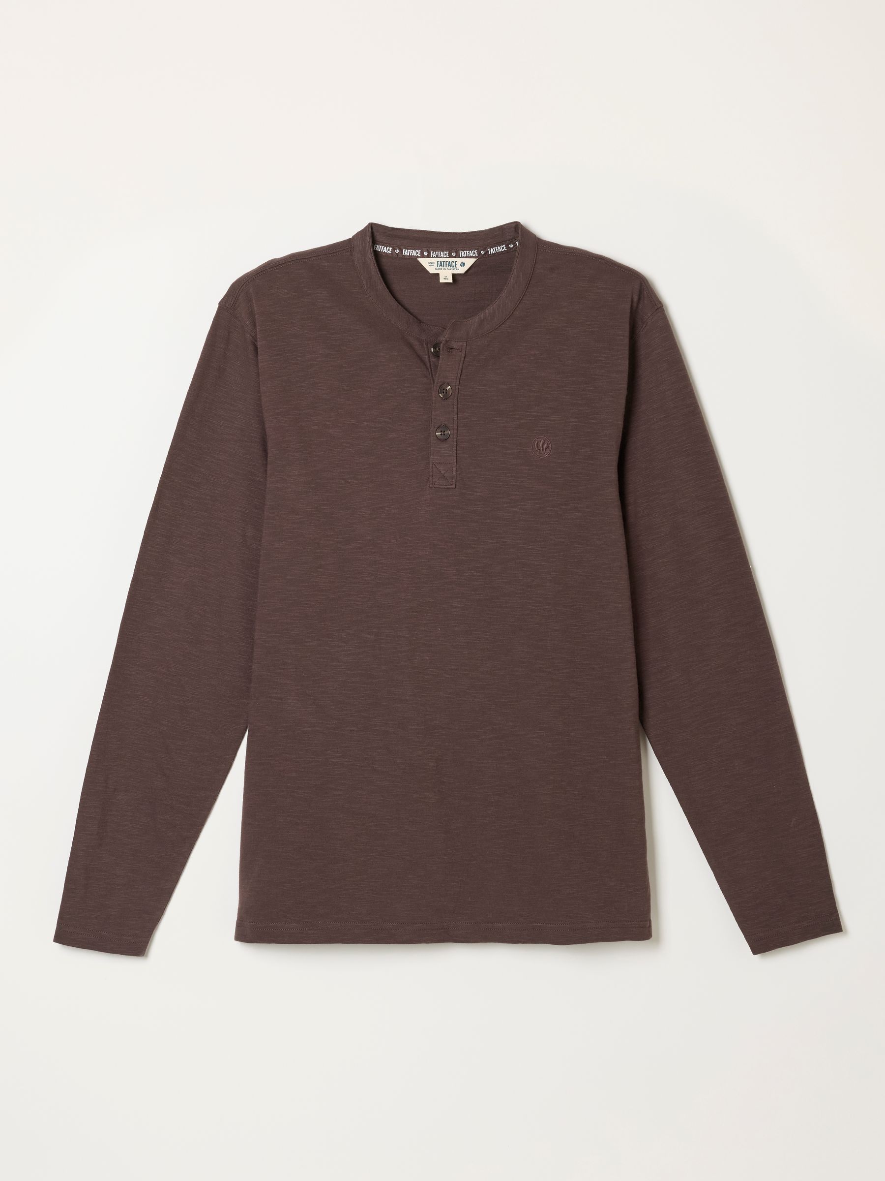 Buy FatFace Woodside Chocolate Brown Long Sleeve Henley Top from