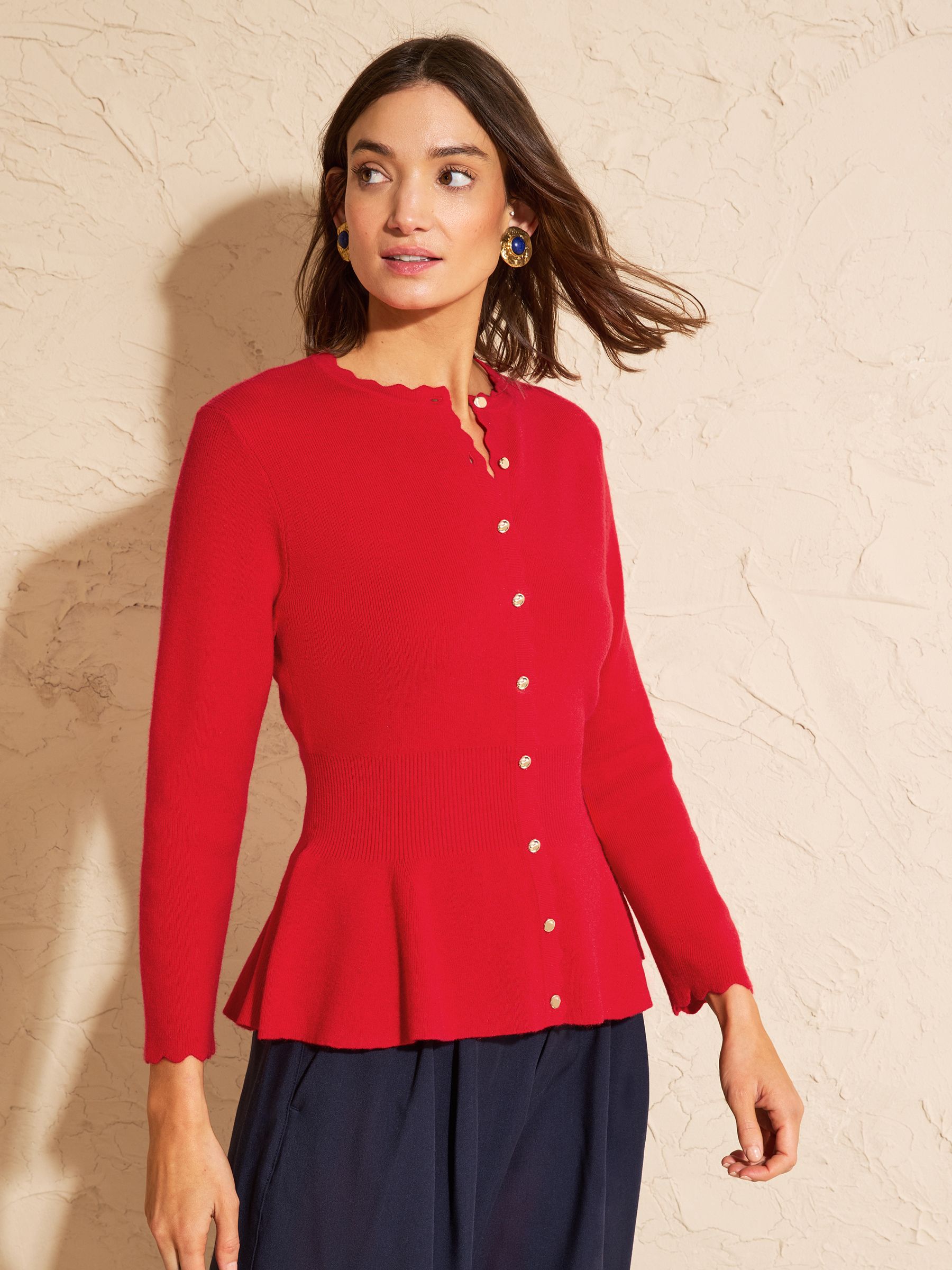 Buy Love & Roses Red Scallop Detail Crew Neck Peplum Cardigan from Buy Love & Roses Red Scallop Detail Crew Neck Peplum Cardigan from