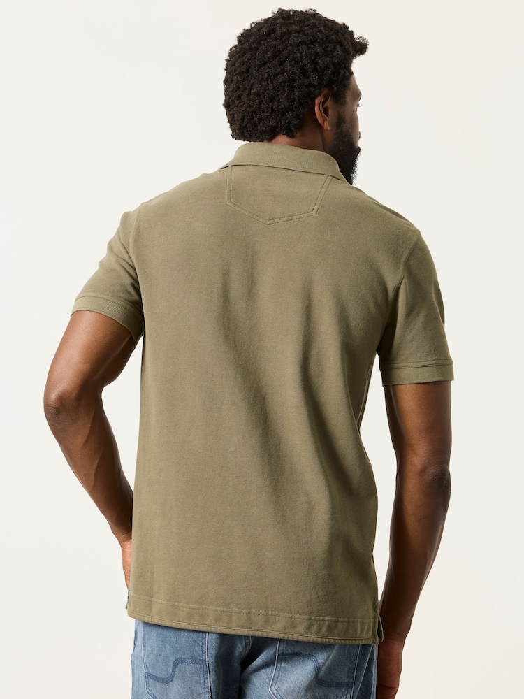 FatFace Khaki Green Short Sleeve Pique Polo Shirt - Image 2 of 7