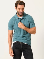 FatFace Dark Teal Blue Short Sleeve Pique Polo Shirt - Image 1 of 6