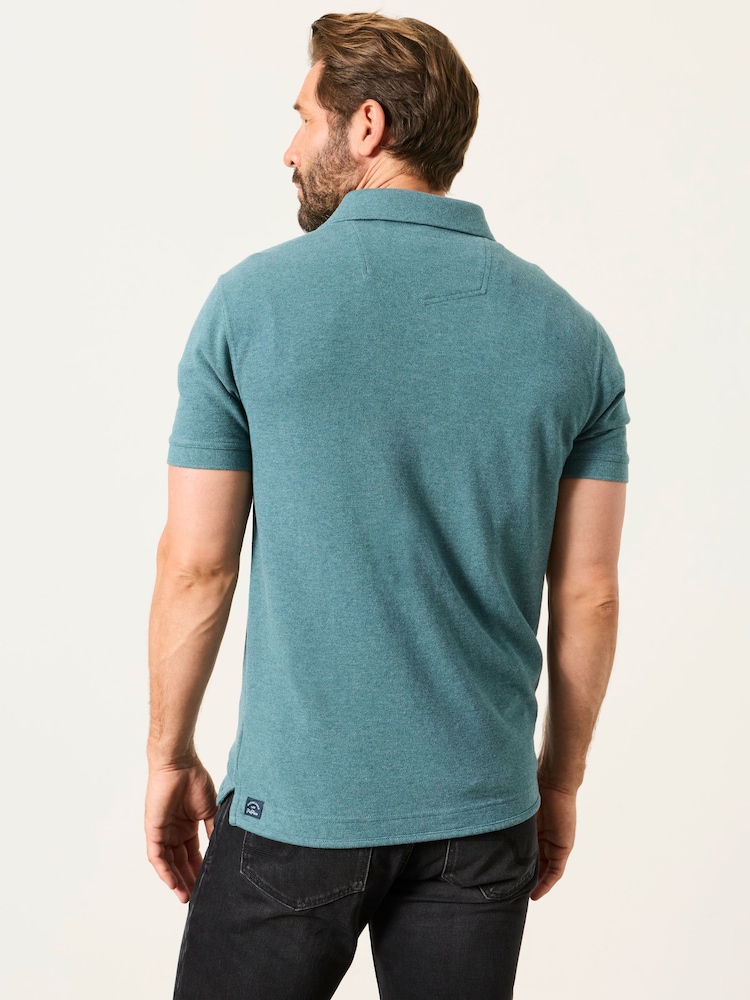 FatFace Dark Teal Blue Short Sleeve Pique Polo Shirt - Image 2 of 6 FatFace Dark Teal Blue Short Sleeve Pique Polo Shirt - Image 2 of 6