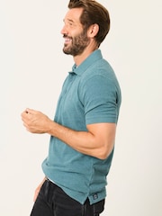 FatFace Dark Teal Blue Short Sleeve Pique Polo Shirt - Image 3 of 6