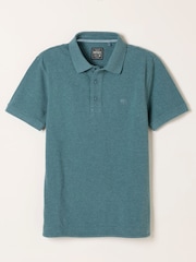 FatFace Dark Teal Blue Short Sleeve Pique Polo Shirt - Image 6 of 6