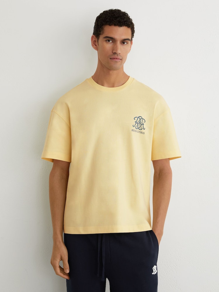 Reiss Yellow Baxter Monogram Citrus Relaxed-Fit T-Shirt - Image 1 of 7