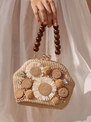3D Flower Raffia Top Handle Clutch Bag - Bild 1 von 6